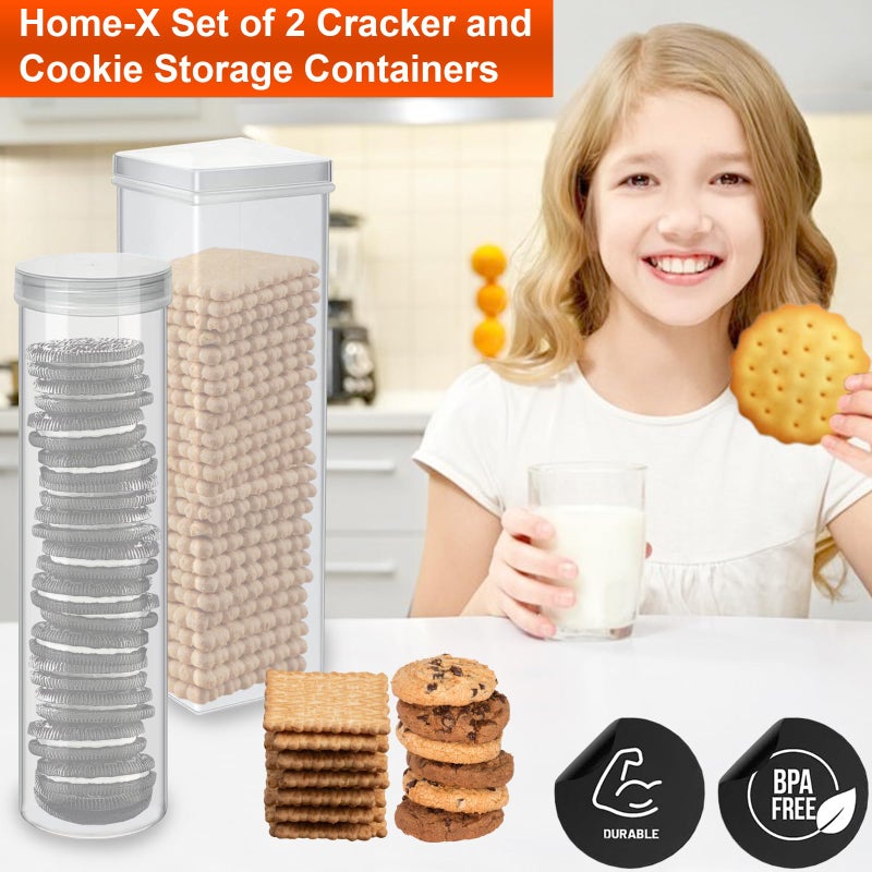 Home-X Set of 2 - Saltine Cracker Sleeve Storage Container / Cookie Stay Fresh Keeper, 1 Round and 1 Square - Image 2
